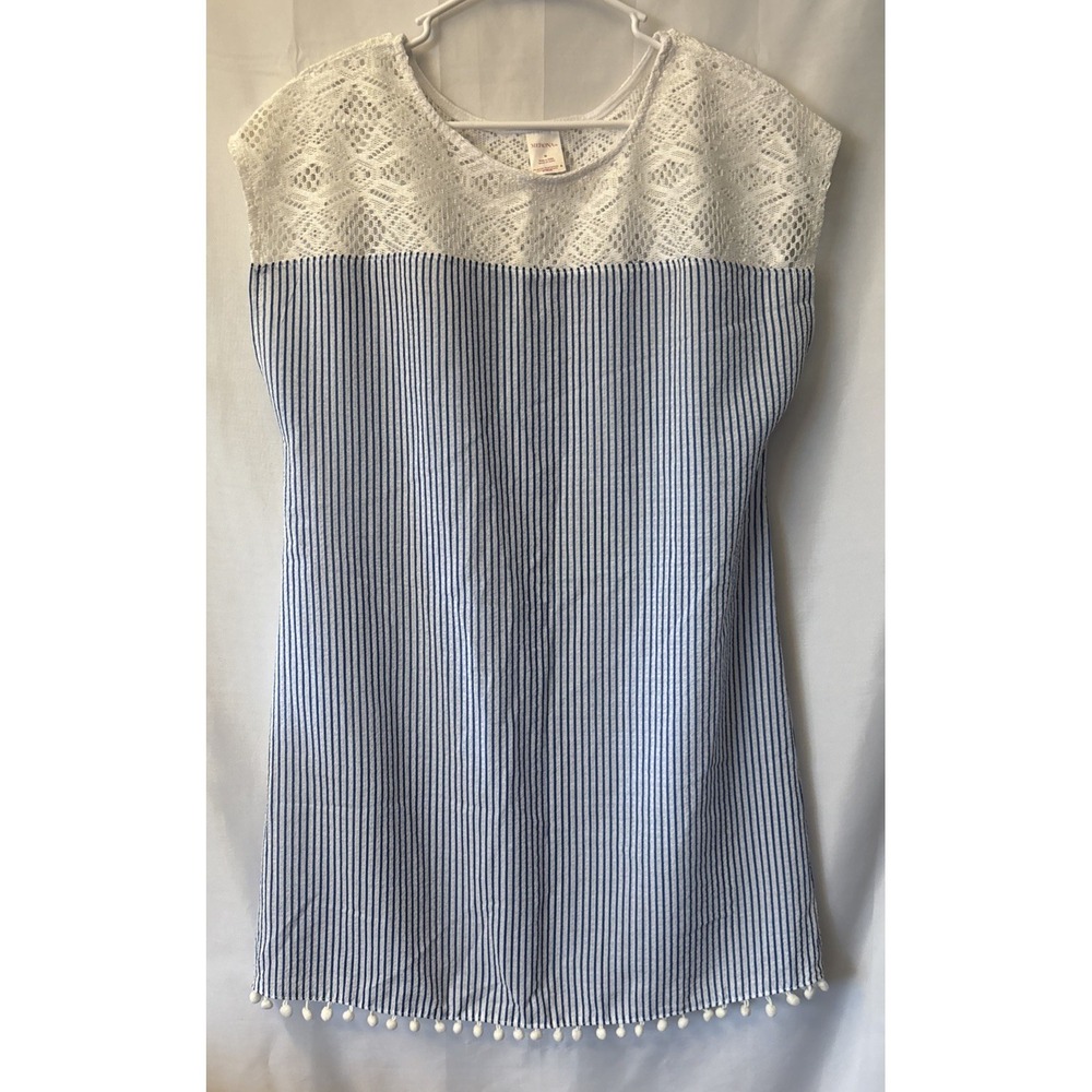 Women's MERONA Blue White Striped Cover Up Dress Beach Coastal M Ok